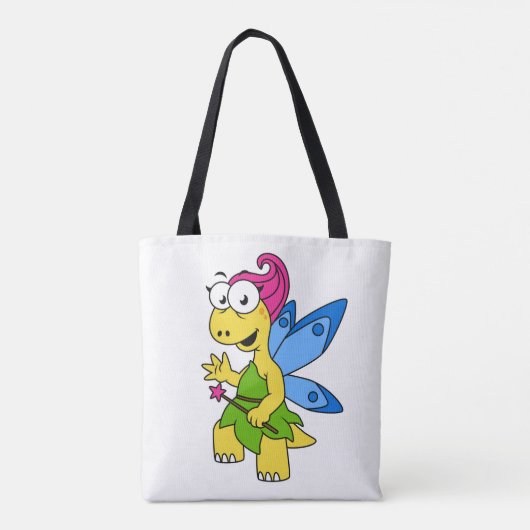 Een Cartoon van een Fairysaur dinosaurus. Tote Bag (Achterkant)