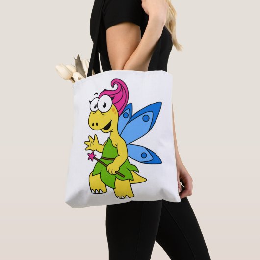 Een Cartoon van een Fairysaur dinosaurus. Tote Bag (Dichtbij)