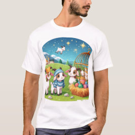 Een cartoon van een kerststal met een t-shirt