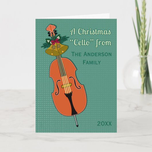 Een cello van Kerstmis voegt Traditionele Naam en Feestdagen Kaart (Voorkant)