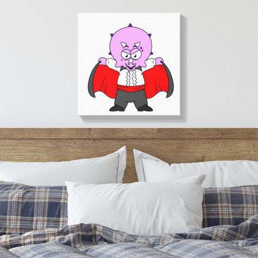 Een Ceratops dinosaurus verkleed als graaf Dracula Canvas Afdruk (Insitu (Slaapkamer))