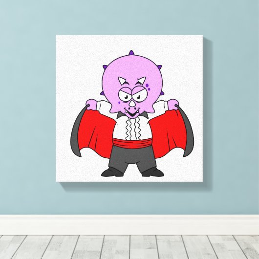 Een Ceratops dinosaurus verkleed als graaf Dracula Canvas Afdruk (Insitu (Houten vloer))