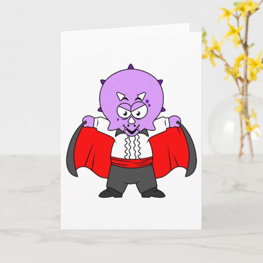 Een Ceratops dinosaurus verkleed als graaf Dracula Kaart (Gele Bloem)