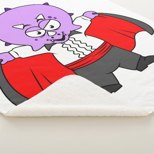 Een Ceratops dinosaurus verkleed als graaf Dracula Sherpa Deken (3/4)