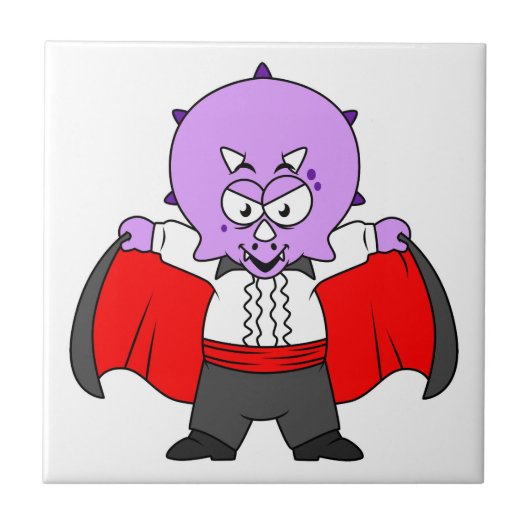 Een Ceratops dinosaurus verkleed als graaf Dracula Tegeltje (Voorkant)