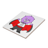 Een Ceratops dinosaurus verkleed als graaf Dracula Tegeltje (Zijkant)