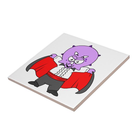 Een Ceratops dinosaurus verkleed als graaf Dracula Tegeltje (Zijkant)