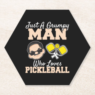 Een chagrijnig Man die houdt van pickleball grappi Kartonnen Onderzetters