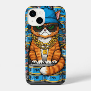 Een chagrijnige kat die gouden kettingen draagt iPhone 14 hoesje