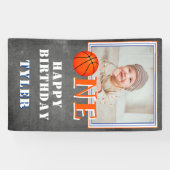 Een Chalkboard Basketbal Foto 1e Verjaardag Spandoek (Horizontaal)