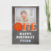 Eén Chalkboard Basketball Foto 1e verjaardag  Kaart (Voorkant)