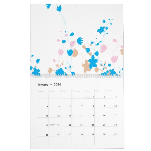 Een charmant arrangement van blauwe en roze bloeme kalender (Jan 2026)