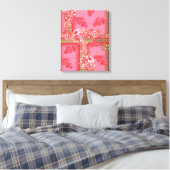 Een charmant bloemmotief in roze tinten en go canvas afdruk (Insitu (Slaapkamer))