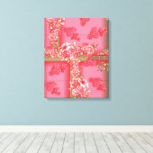 Een charmant bloemmotief in roze tinten en go canvas afdruk (Insitu (Houten vloer))