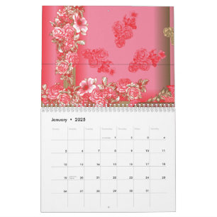 Een charmant bloemmotief in roze tinten en go kalender