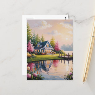 Een charmant cottage uitzicht aan het meer briefkaart