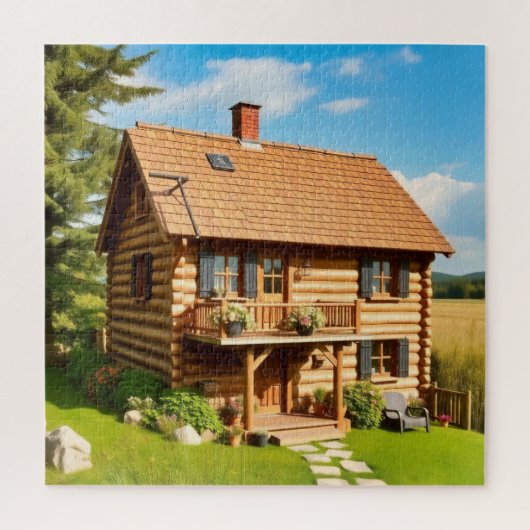 Een charmante blokhut legpuzzel (Verticaal)
