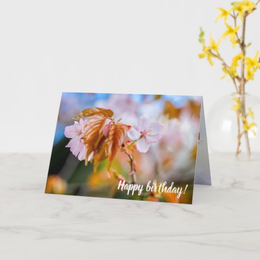 Een charmante Sakura-ventilator op een pruik in he Kaart (Gele Bloem)