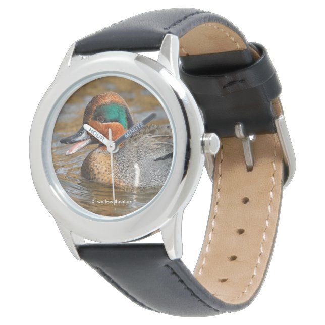 Een Chatty Green-Winged Blauwgroen Duck bij de Pon Horloge (Gekanteld)