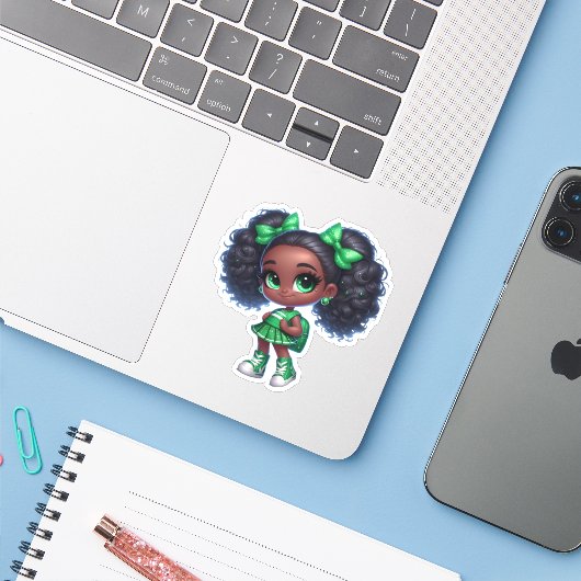 Een cheer teamlid - Groen Sticker (Laptop met iPhone)