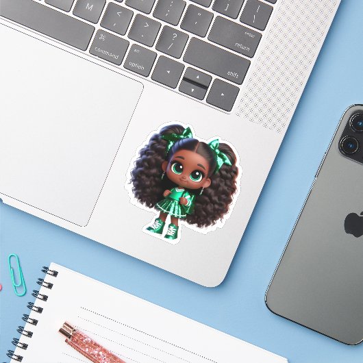 Een cheer teamlid - Groen Sticker (Laptop met iPhone)