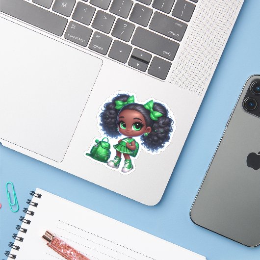 Een cheer teamlid - Groen Sticker (Laptop met iPhone)