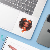 Een cheer teamlid - Oranje Sticker (Laptop met iPhone)