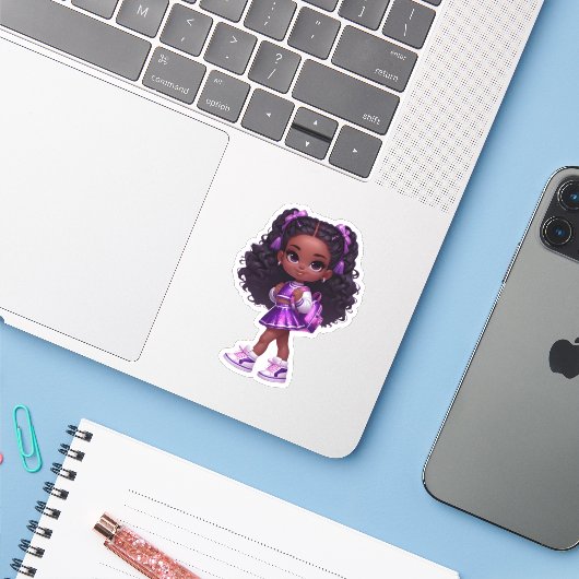 Een cheer teamlid - Paarse Sticker (Laptop met iPhone)