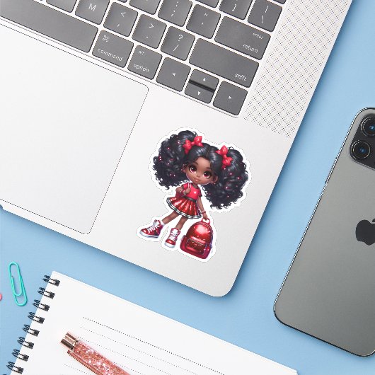 Een cheer teamlid - rood sticker (Laptop met iPhone)