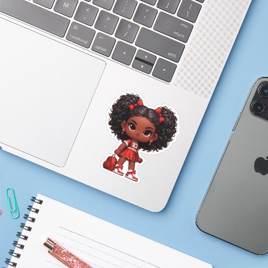 Een cheer teamlid - rood sticker (Laptop met iPhone)