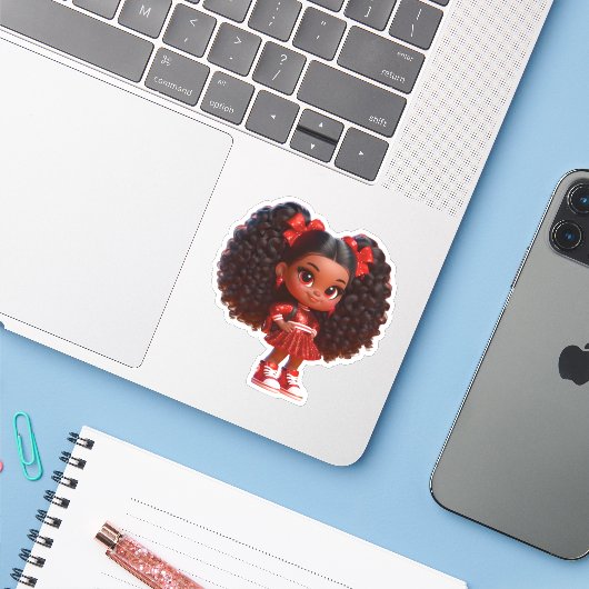 Een cheer teamlid - rood sticker (Laptop met iPhone)