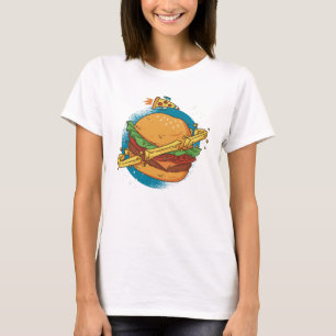 Een Cheesburger planeet met een pizza raket T-shirt