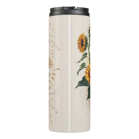 Een cheeta en zonnebloemen in Waterverf Thermosbeker (Achterkant)