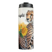 Een cheeta in een zonnebloemveld thermosbeker (Voorkant)