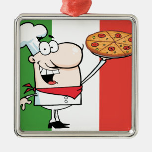 Een Chef houdt Pizza vast Metalen Ornament