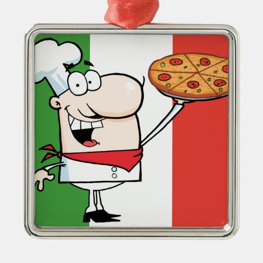 Een Chef houdt Pizza vast Metalen Ornament (Voorkant)