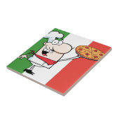 Een Chef houdt Pizza vast Tegeltje (Zijkant)
