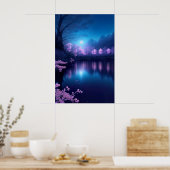 Een Cherry Blossom Lake bij nacht Poster (Keuken)