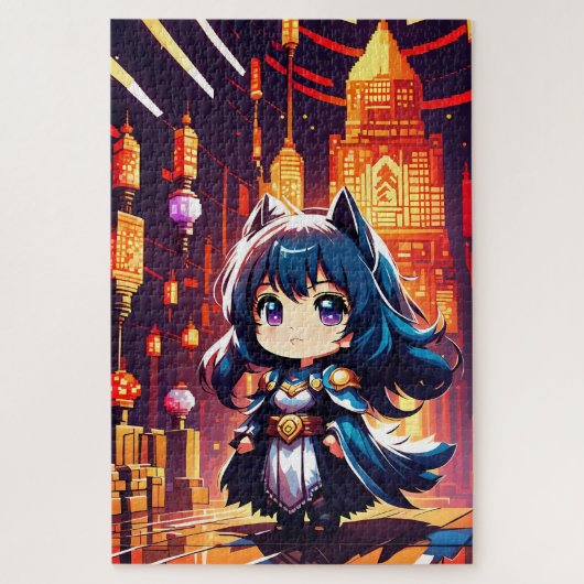 Een chibi heroïne in de pixelwereld legpuzzel (Verticaal)