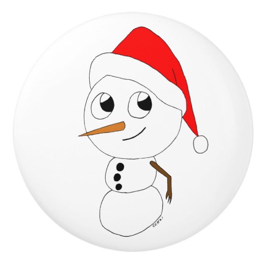 een chibi-sneeuwman keramische knop (Voorkant)