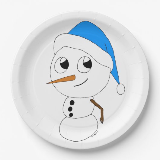 een chibi-sneeuwman papieren bordje (Voorkant)
