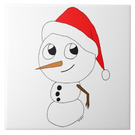 een chibi-sneeuwman tegeltje (Voorkant)