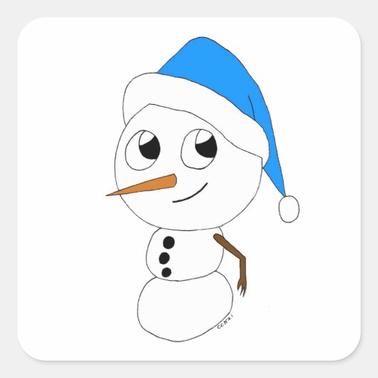 een chibi-sneeuwman vierkante sticker (Voorkant)