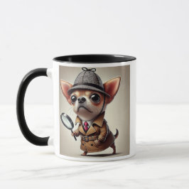 Een chihuahua-hond die op het vergrootglas is gede mok