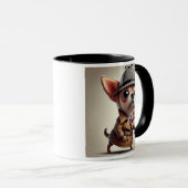 Een chihuahua-hond die op het vergrootglas is gede mok (Voorkant rechts)