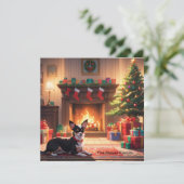 Een Chihuahua met een kerstboom en open haard Feestdagenkaart (Staand voorkant)