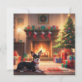 Een Chihuahua met een kerstboom en open haard Feestdagenkaart (Voorkant)