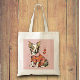 Een chihuahua op een Valentijnsdag kaart, Tote Bag