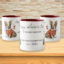 Een chihuahua op een Valentijnsdag kaart, Tweekleurige Koffiemok