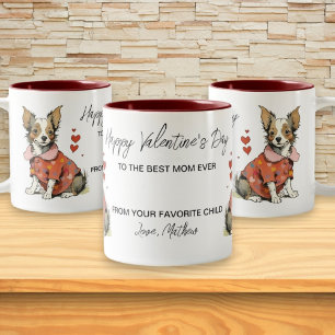 Een chihuahua op een Valentijnsdag kaart, Tweekleurige Koffiemok